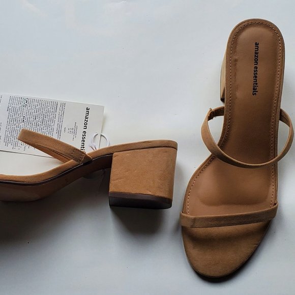 Essentials Women's Thin Two Strap Heeled Slide Sandal Tan Size 9.5 US repackaged - Picture 4 of 4